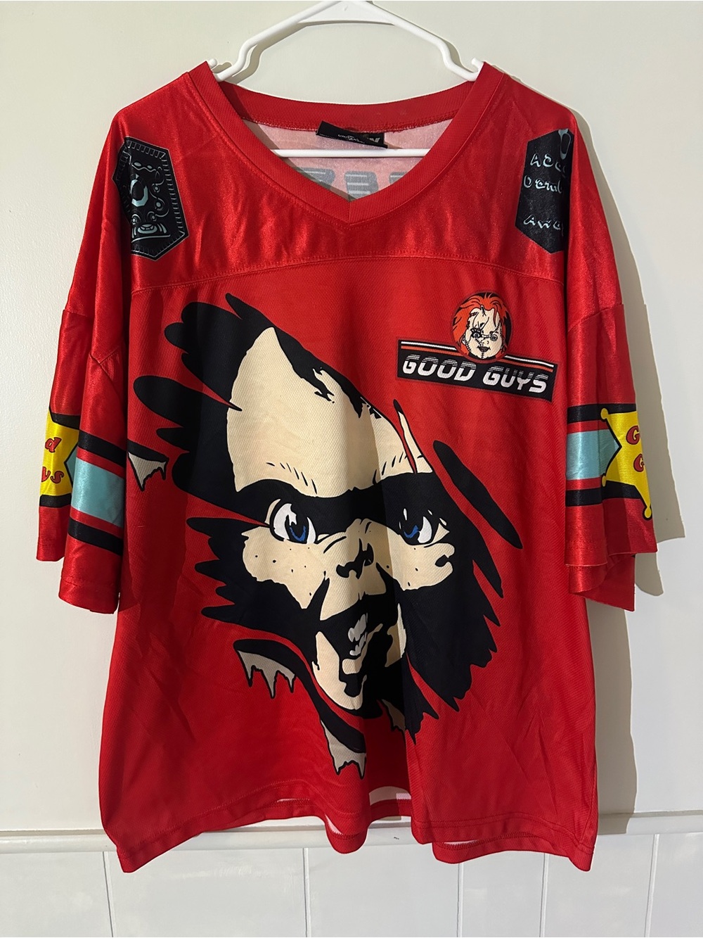 Chucky Good Guys Horror Movie Mesh Jersey Shirt Red